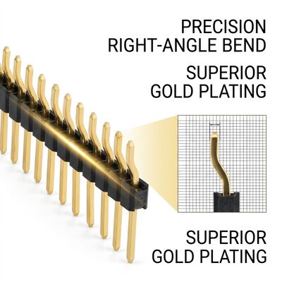 Conector de encabezado de pin masculino de doble fila y ángulo derecho de 2.54 mm Pitch 90 grados PCB de 80 pines a través del agujero