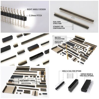Conector de cabezal de pin macho recto de doble fila, paso de 2,54 mm, PCB, paso a través, configuración de 80 pines