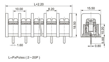 CE 10.0mm Pitch Terminal Block Connector PCB Barrera 1 * 05P PBT con cubierta de protección