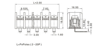 Bloque de conector de tornillo de la barrera del terminal de PCB 9.52mm Pitch 1 * 10P Ángel derecho de acero M4
