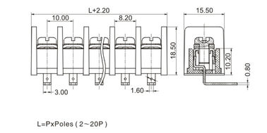 10.0mm Pitch PCB Barrier Surface Mount Terminal Blocks 1*07P 90° con cubierta de protección