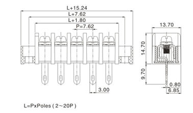 Conector de bloque de terminal de la barrera DIP M3 tornillo de acero con pines personalizados con flanco