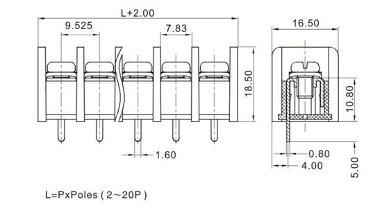 Conector de bloque de terminal de barrera con certificación UL Conector de instrumentos de seguridad cable de conexión utilizado 9.52mm Pitch