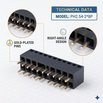 Dos filas de 2,54 mm de ángulo recto conector de cabecera femenino 04P-80P Oro Flash PA6T PCB a través del agujero