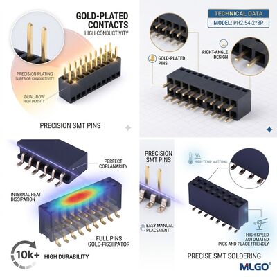 2.54mm Pitch Dual Row Elevated 15mm Conector de cabecera femenino con pierna larga